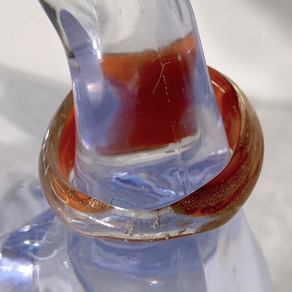 Vintage Art Glass Handmade Orange & Bronze Glitter Band Ring - Picture 4 of 11